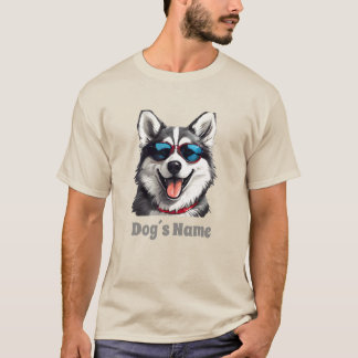 Koele Siberische Husky met zonnebril T-shirt