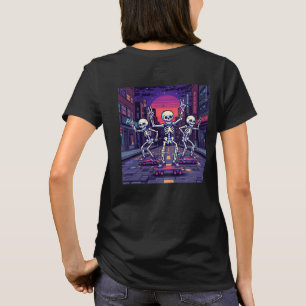 Koele skeletten in de stad Vaporwave stijl ontwerp T-shirt
