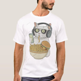 Koele Snack Kat met Koptelefoons . T-shirt
