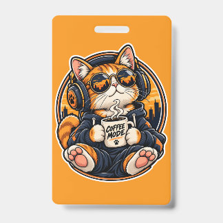 Koele Streetwear Kat Drinkt Koffie Badge