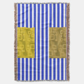 Koele Strepen Blauw Goud Geometrisch  Deken (Voorkant Verticaal)