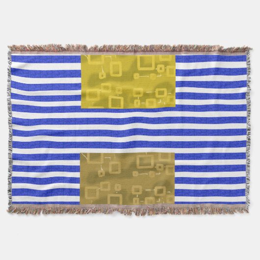 Koele Strepen Blauw Goud Geometrisch  Deken (Voorkant)