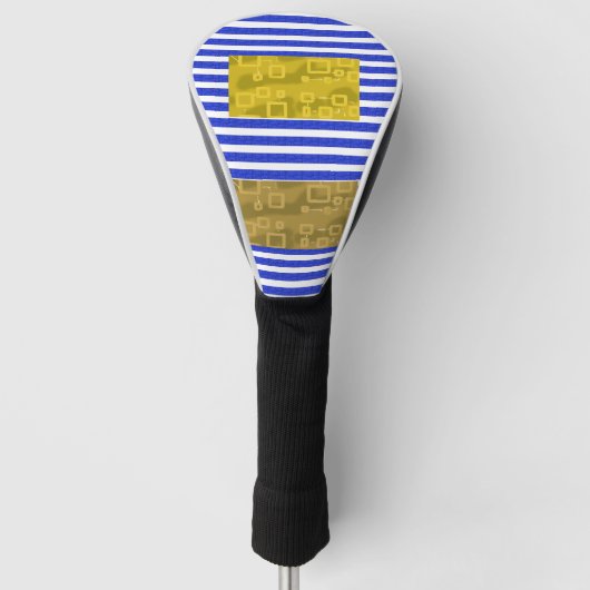 Koele Strepen Blauw Goud Geometrisch Golfheadcover (Voorkant)