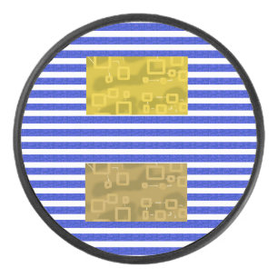 Koele Strepen Blauw Goud Geometrisch  Hockey Puck