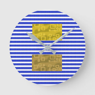 Koele Strepen Blauw Goud Geometrisch Ronde Klok