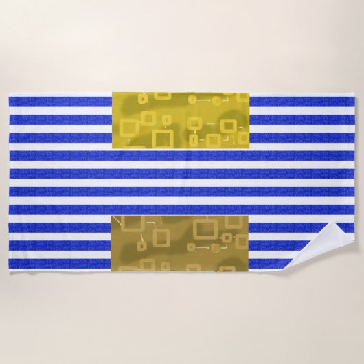 Koele Strepen Blauw Goud Geometrisch Strandlaken (Voorkant)