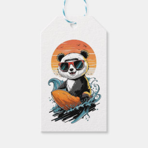 Koele Surfende Panda Beer Cadeaulabel