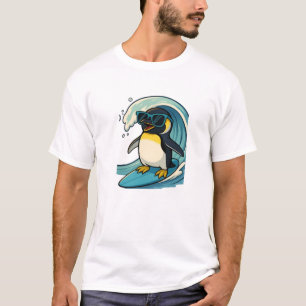 Koele Surfende Pinguïn met Zonnebril T-shirt