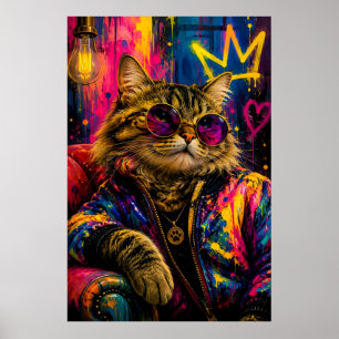Koele tabby kat draagt een zonnebril in urbane sti poster