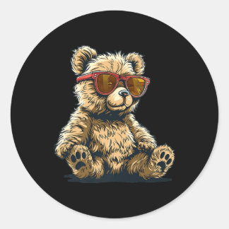 Koele teddybeer met zonnebril outfit voor jongens  ronde sticker