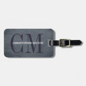 Koele Textuur Blauw Vet Monogram Bagagelabel (Voorkant horizontaal)