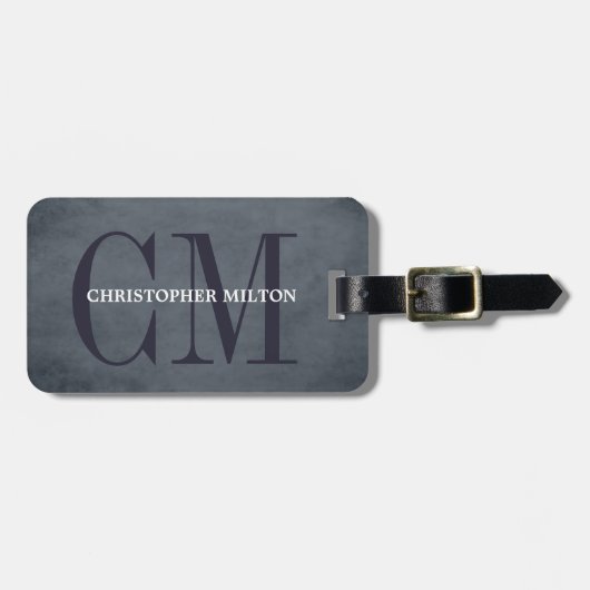 Koele Textuur Blauw Vet Monogram Bagagelabel (Voorkant horizontaal)