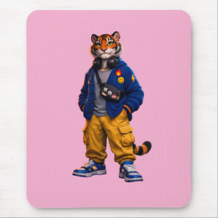 Koele Tijger in Streetwear Kunst - Stedelijke Stij Muismat