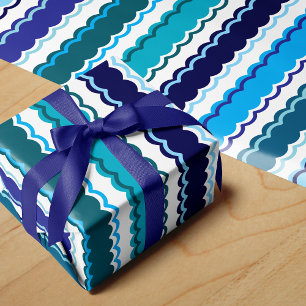 Koele tinten blauw geschulpte streep patroon cadeaupapier