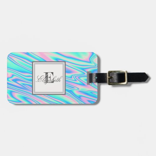 Koele trendy holografische textuur, monogram bagagelabel (Voorkant horizontaal)