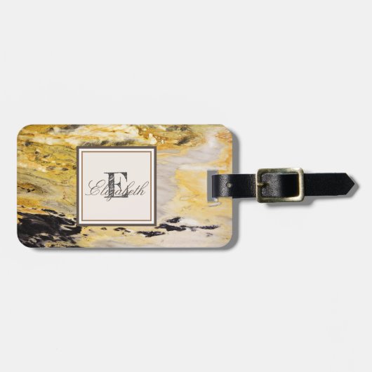 Koele trendy marmer textuur, met monogram-personal bagagelabel (Voorkant horizontaal)