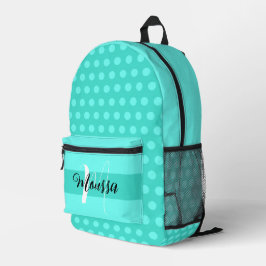 Koele Turquoise Kleur - Schattige Initiaal Naam Mo Bedrukte Rugzak