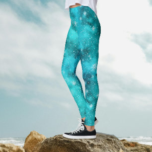 Koele Turquoise Winter Sneeuwpatroon Waterverf Leggings