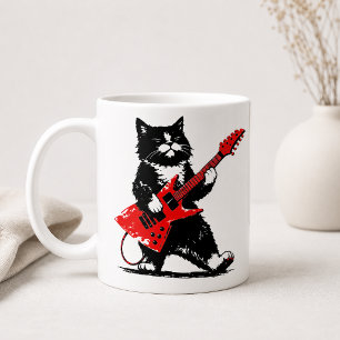Koele Tuxedo Kat die Rode Elektrische Gitaar Speel Koffiemok