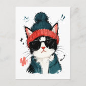 Koele Tuxedo Kat met Muts & Zonnebril Briefkaart (Voorkant)