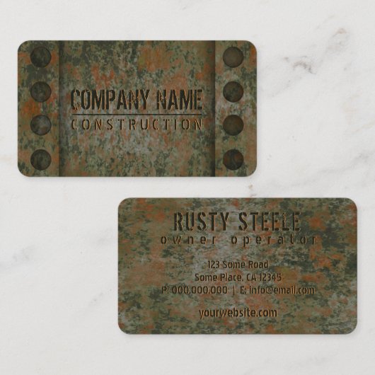 Koele verontruste oude roestige staalmetaalbouw visitekaartje (Voorkant / Achterkant)