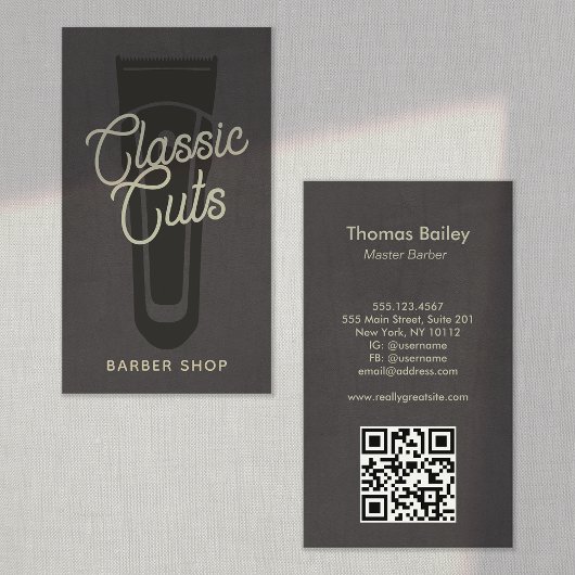 Koele vintage barbershop QR-code Visitekaartje