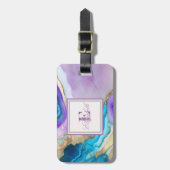 Koele Violet Blauw Marmeren Textuur, Monogram Bagagelabel (Voorkant verticaal)
