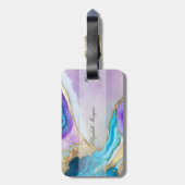 Koele Violet Blauw Marmeren Textuur, Monogram Bagagelabel (Achterkant verticaal)