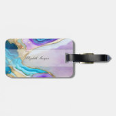 Koele Violet Blauw Marmeren Textuur, Monogram Bagagelabel (Achterkant horizontaal)