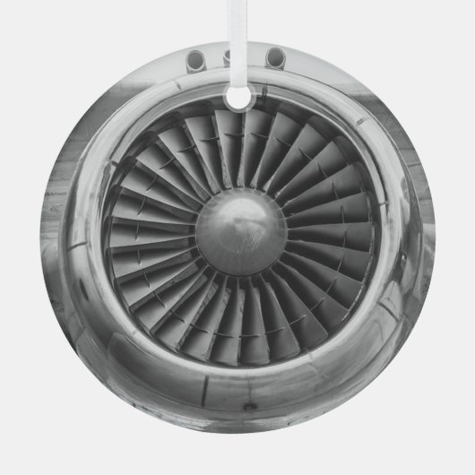 Koele vliegtuigmotorfoto, kerstluchtvaart glas ornament (Voorkant)