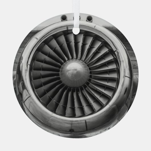 Koele vliegtuigmotorfoto, kerstluchtvaart glas ornament (Achterkant)