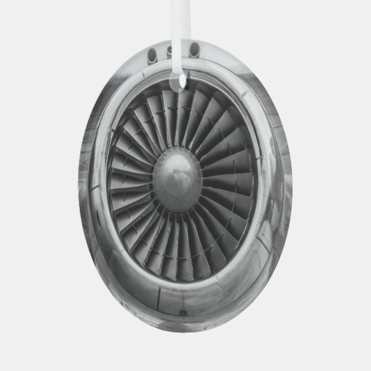 Koele vliegtuigmotorfoto, kerstluchtvaart glas ornament (Voorkant links)