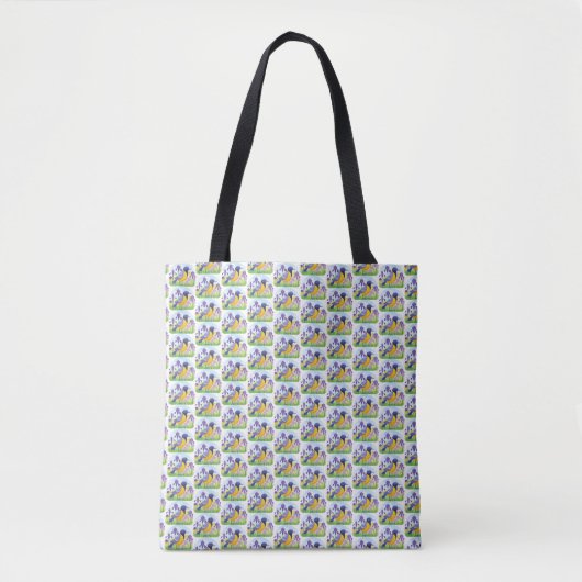 Koele vogel in het veld van iris bloemen patroon tote bag (Voorkant)