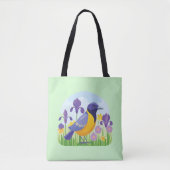 Koele vogel in het veld van iris bloemen tote bag (Voorkant)