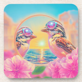 Koele vogels met zonnebril bij zonsondergang bier onderzetter