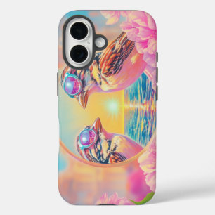 Koele vogels met zonnebril bij zonsondergang iPhone 16 hoesje