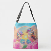 Koele vogels met zonnebril bij zonsondergang crossbody tas (Achterkant)