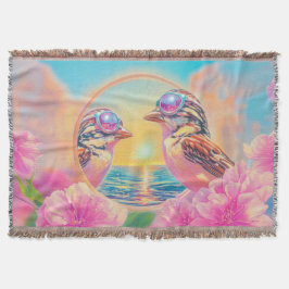 Koele vogels met zonnebril bij zonsondergang deken