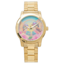 Koele vogels met zonnebril bij zonsondergang horloge