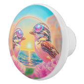 Koele vogels met zonnebril bij zonsondergang keramische knop (Rechts)