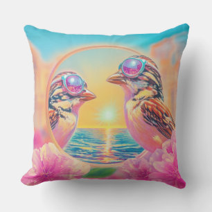 Koele vogels met zonnebril bij zonsondergang kussen