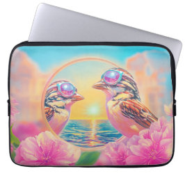 Koele vogels met zonnebril bij zonsondergang laptop sleeve