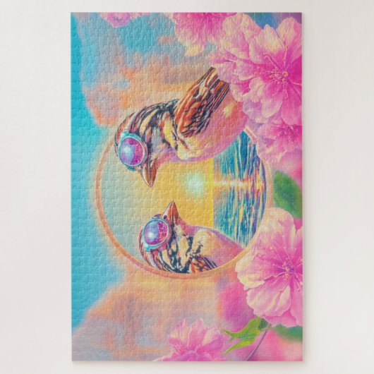 Koele vogels met zonnebril bij zonsondergang legpuzzel (Verticaal)
