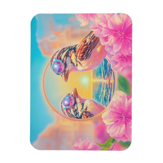 Koele vogels met zonnebril bij zonsondergang magneet (Verticaal)