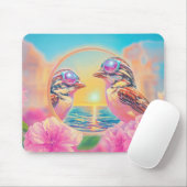 Koele vogels met zonnebril bij zonsondergang muismat (Met muis)