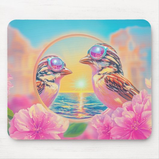 Koele vogels met zonnebril bij zonsondergang muismat (Voorkant)