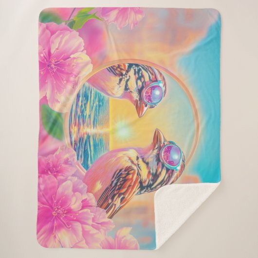 Koele vogels met zonnebril bij zonsondergang sherpa deken (Voorkant)