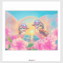 Koele vogels met zonnebril bij zonsondergang