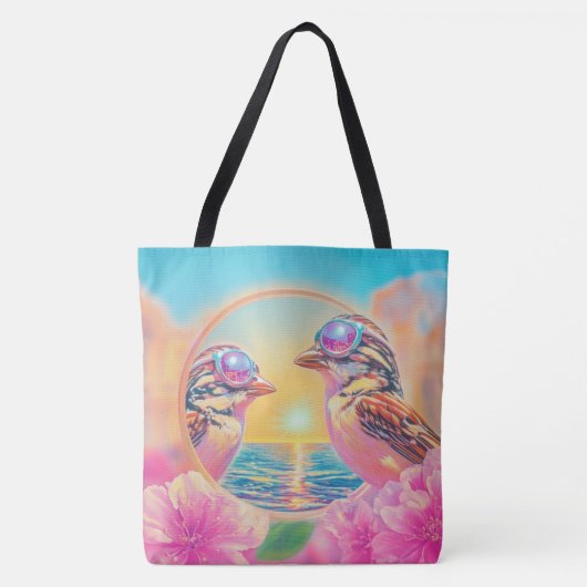 Koele vogels met zonnebril bij zonsondergang tote bag (Voorkant)