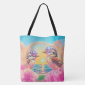 Koele vogels met zonnebril bij zonsondergang tote bag (Achterkant)